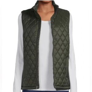 Time and Tru Missy Diamond Quilted Vest Green